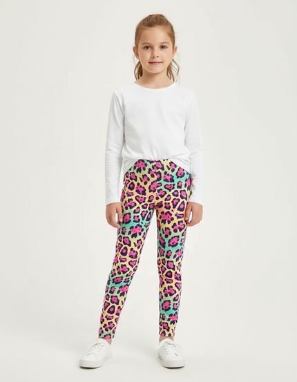 Pantalon Léopard Fille Multicolore Imprimé Ajusté Élastique - Polyester