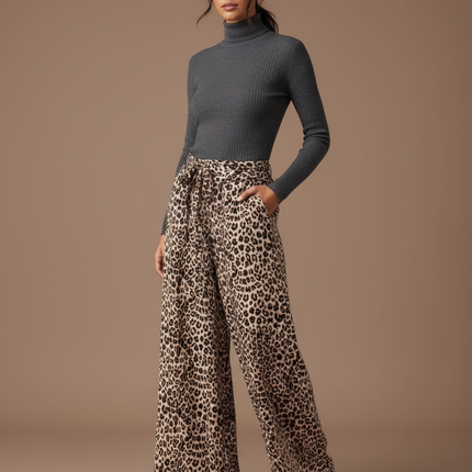 Pantalon Léopard Ample Imprimé Fluide Femme Chic - Viscose