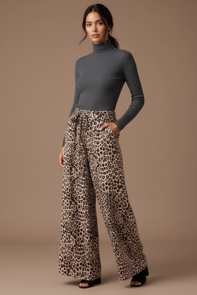 Pantalon Léopard Ample Imprimé Fluide Femme Chic - Viscose