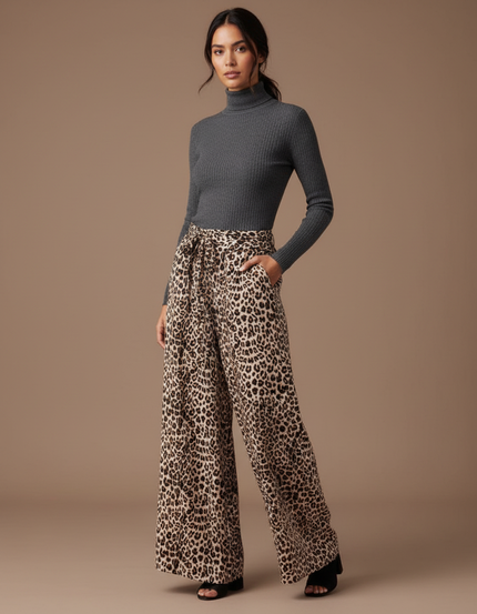 Pantalon Léopard Ample Imprimé Fluide Femme Chic - Viscose