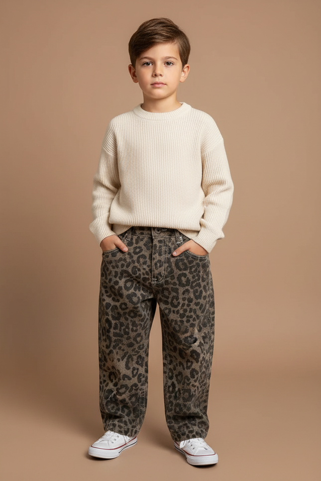 Pantalon Léopard Marron Ample Imprimé Enfant Décontracté - Jean