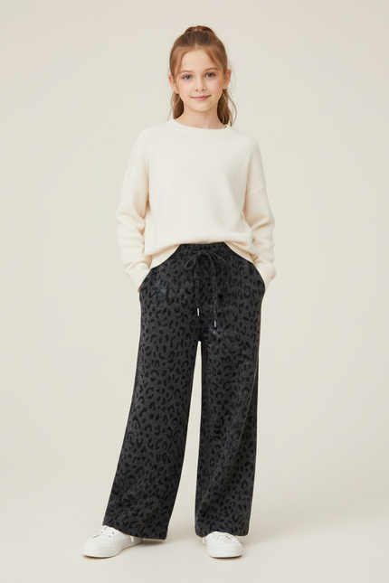 Pantalon Léopard Gris Ample Molletonné Fille