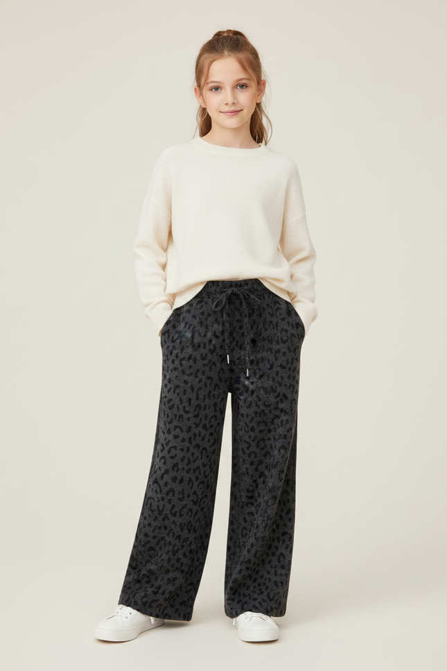Pantalon Léopard Gris Ample Molletonné Fille