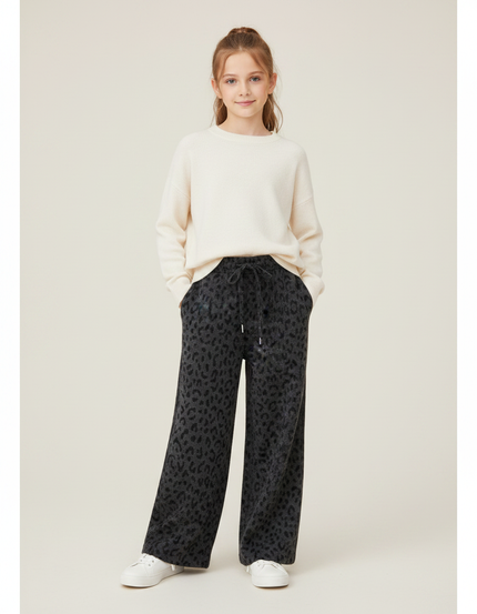 Pantalon Léopard Gris Ample Molletonné Fille