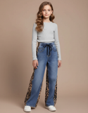 Pantalon Léopard Jean Ample Patchwork Décontracté Fille - Imprimé