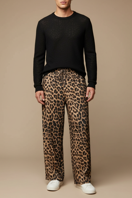 Pantalon Léopard Ample Imprimé Fluide Décontracté - Viscose