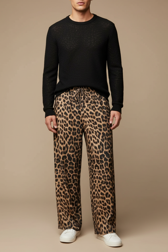 Pantalon Léopard Ample Imprimé Fluide Décontracté - Viscose