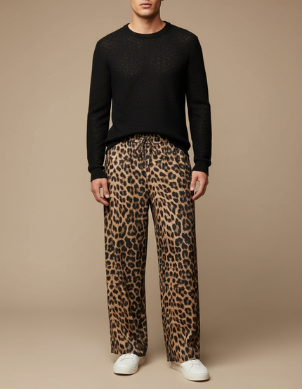 Pantalon Léopard Ample Imprimé Fluide Décontracté - Viscose