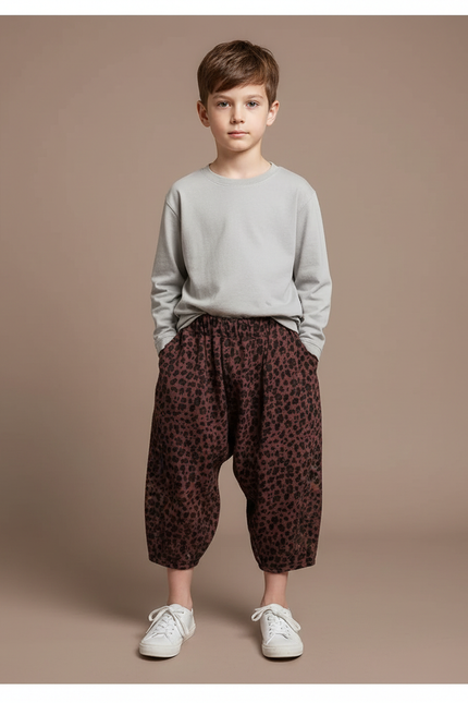 Pantalon Léopard Ample Imprimé Marron Enfant Décontracté - Molleton