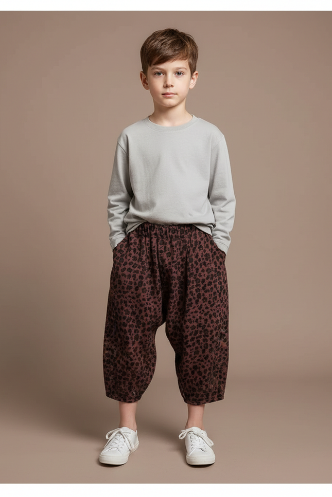 Pantalon Léopard Ample Imprimé Marron Enfant Décontracté - Molleton