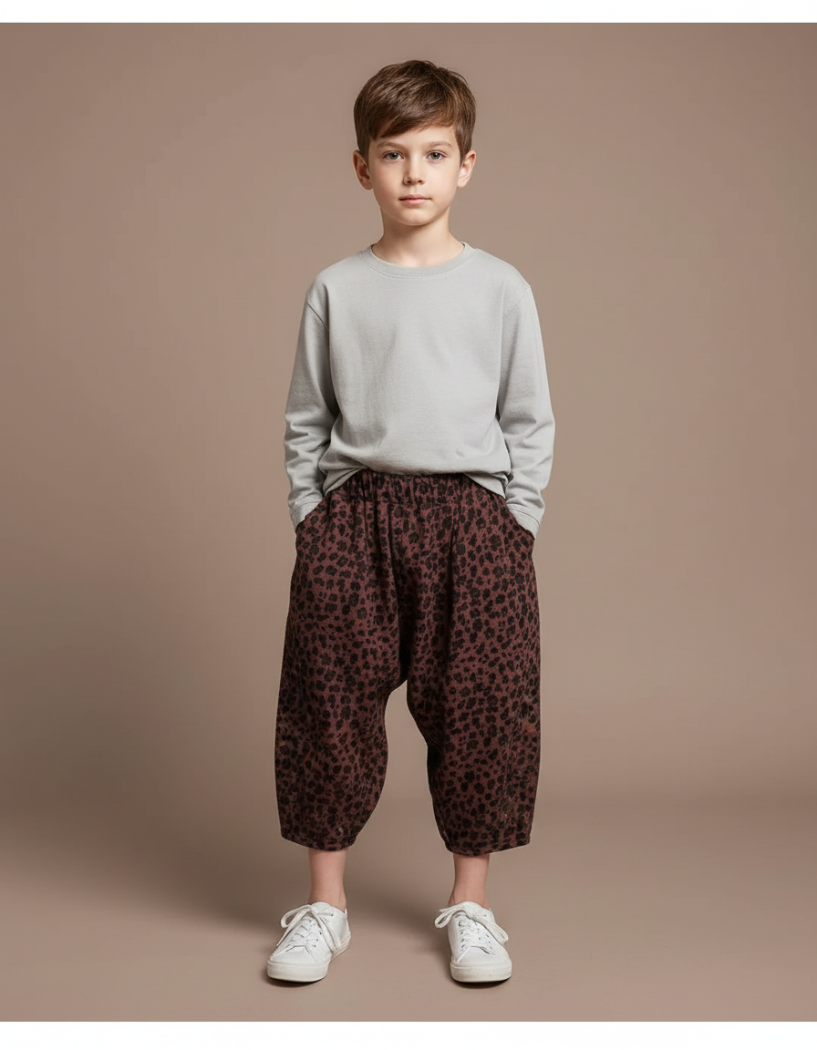 Pantalon Léopard Ample Imprimé Marron Enfant Décontracté - Molleton