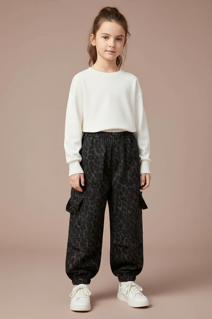 Pantalon Léopard Cargo Ample Molletonné Enfant - Imprimé
