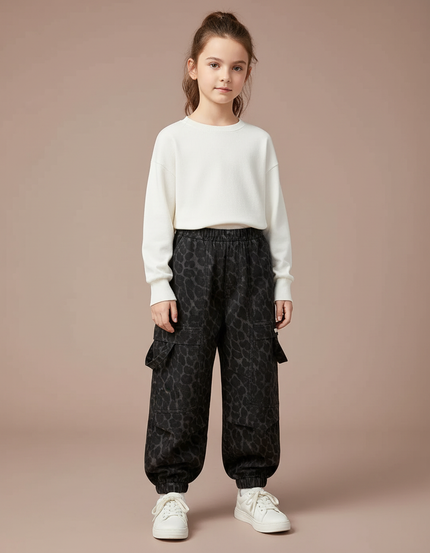 Pantalon Léopard Cargo Ample Molletonné Enfant - Imprimé
