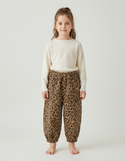 Pantalon Léopard Enfant Velours Côtelé Marron Ample - Imprimé Cordé