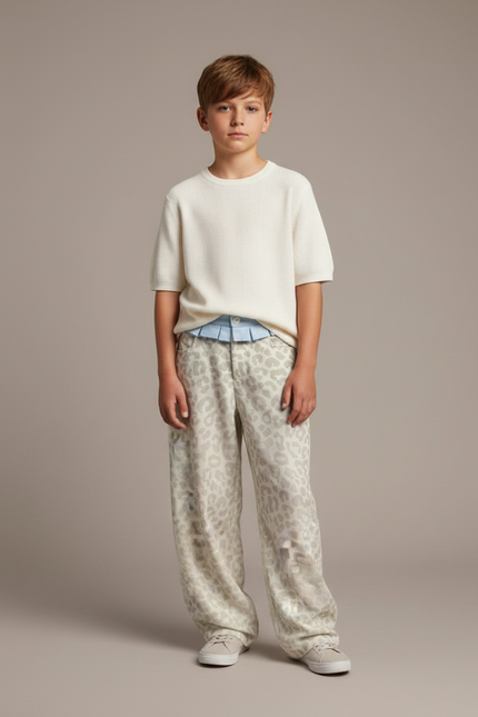 Pantalon Léopard Ample Beige Imprimé Enfant - Molleton