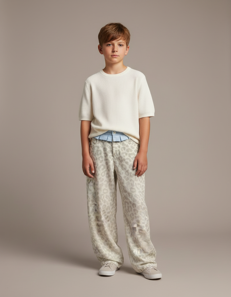 Pantalon Léopard Ample Beige Imprimé Enfant - Molleton