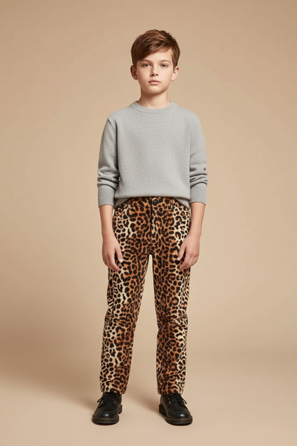 Pantalon Léopard Enfant Marron Imprimé Décontracté - Velours