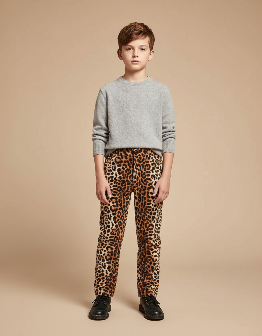 Pantalon Léopard Enfant Marron Imprimé Décontracté - Velours