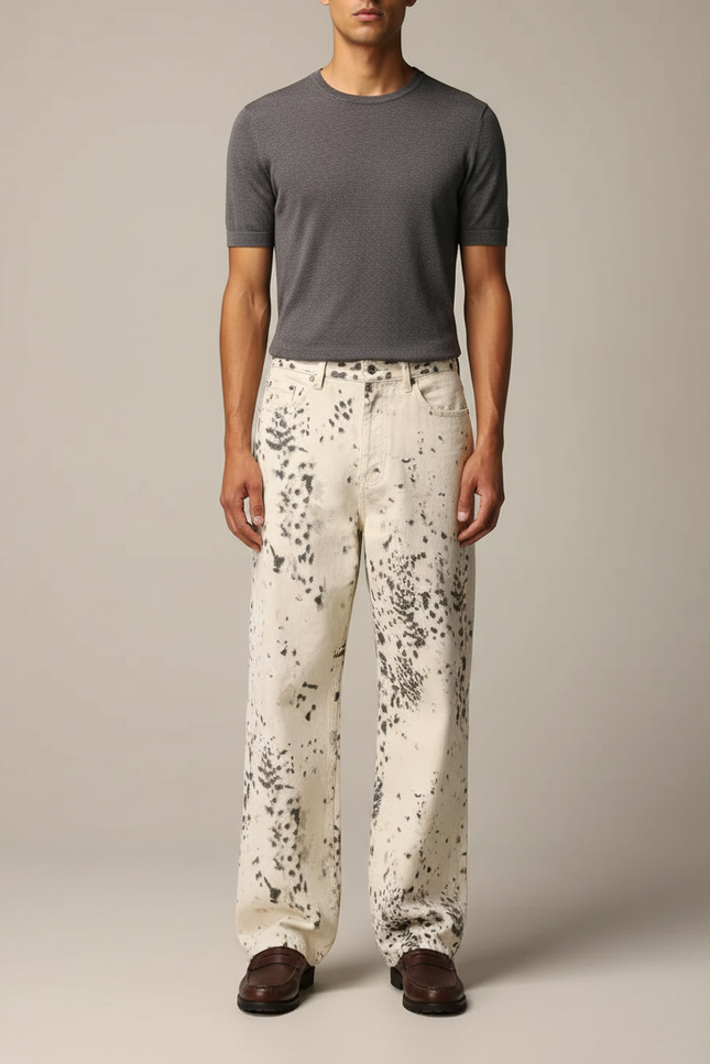 Pantalon Léopard Blanc Imprimé Décontracté Homme - Jean