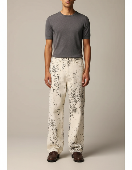 Pantalon Léopard Blanc Imprimé Décontracté Homme - Jean