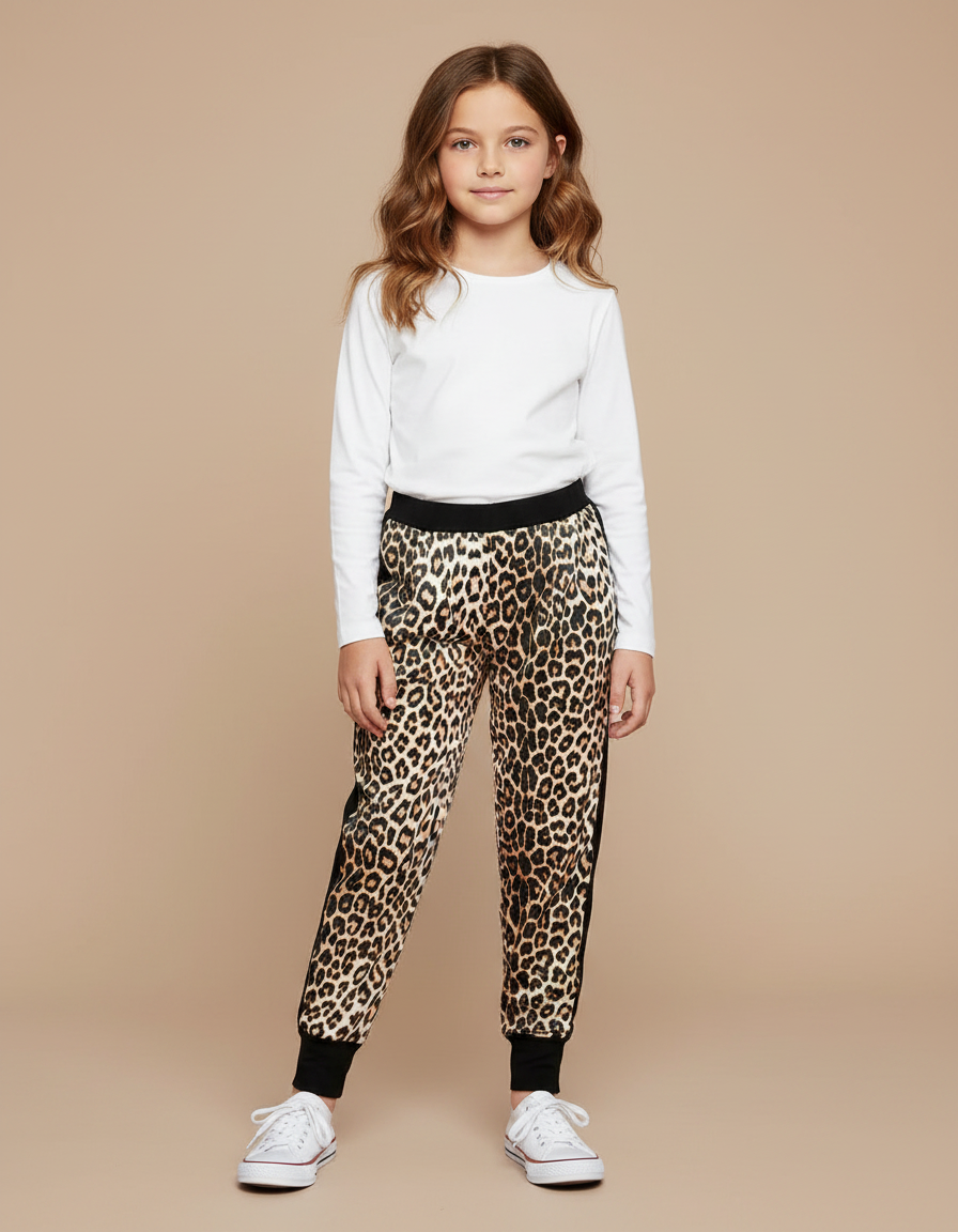 Pantalon Léopard Fille Imprimé Confortable Élastique - Satin