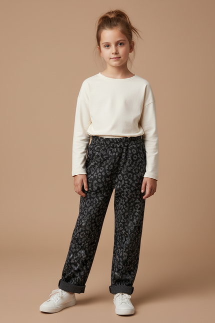 Pantalon Léopard Gris Foncé Ample Enfant - Imprimé Molleton