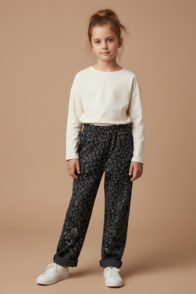 Pantalon Léopard Gris Foncé Ample Enfant - Imprimé Molleton