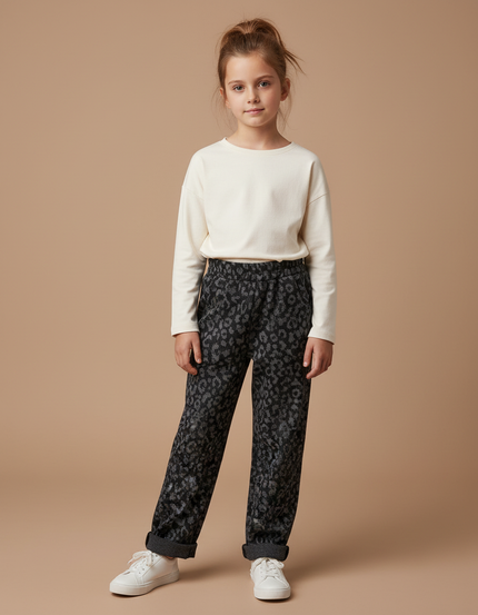 Pantalon Léopard Gris Foncé Ample Enfant - Imprimé Molleton