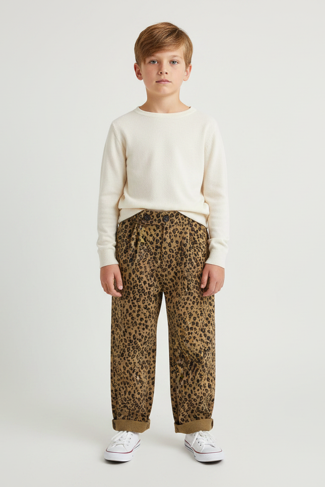 Pantalon Léopard Enfant Corduroy Ample Marron Casual - Cordé