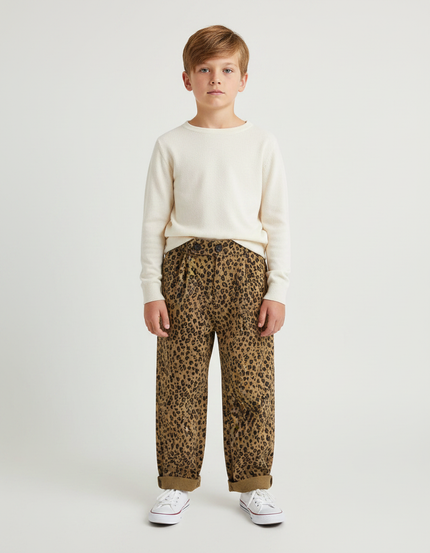 Pantalon Léopard Enfant Corduroy Ample Marron Casual - Cordé