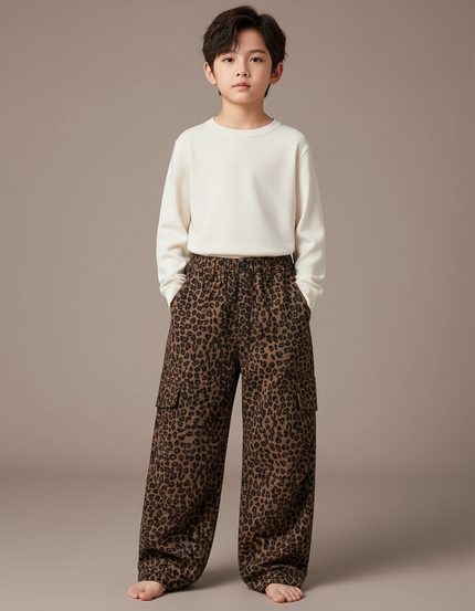 Pantalon Léopard Cargo Ample Marron Imprimé Enfants - Velours
