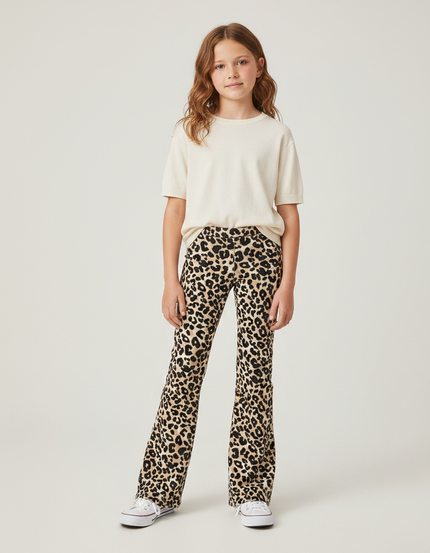 Pantalon Léopard Évasé Imprimé Marron Ajusté Fille - Maille
