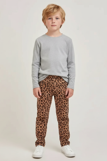 Pantalon Léopard Marron Imprimé Enfant Slim Coton