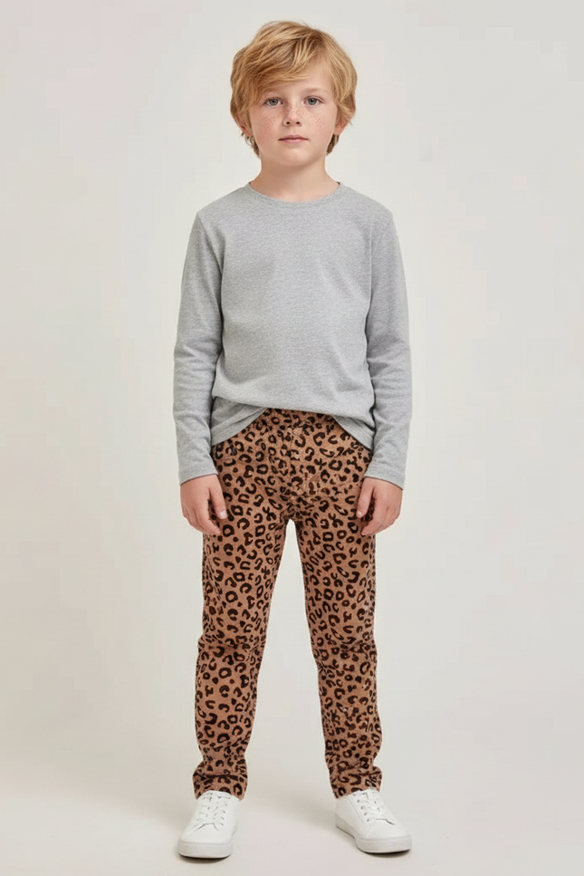 Pantalon Léopard Marron Imprimé Enfant Slim Coton