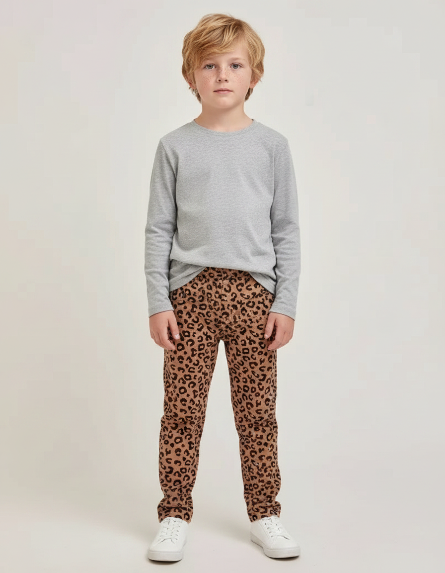 Pantalon Léopard Marron Imprimé Enfant Slim Coton