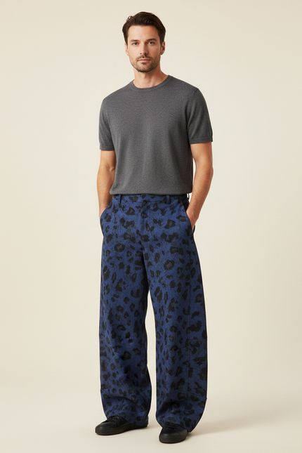 Pantalon Leopard Bleu - Coton