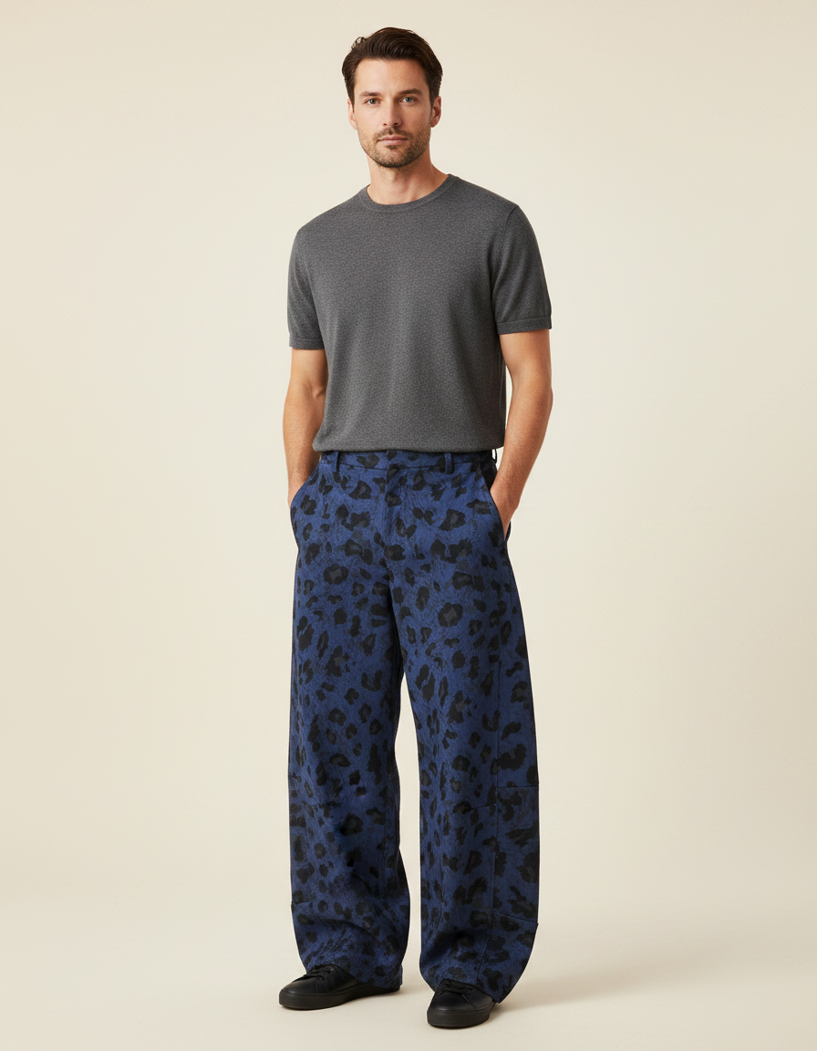 Pantalon Leopard Bleu - Coton