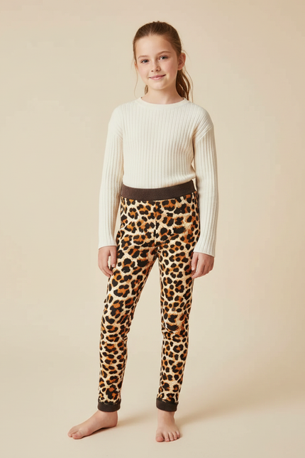 Pantalon Léopard Marron Chaud Slim Enfant - Imprimé Molleton