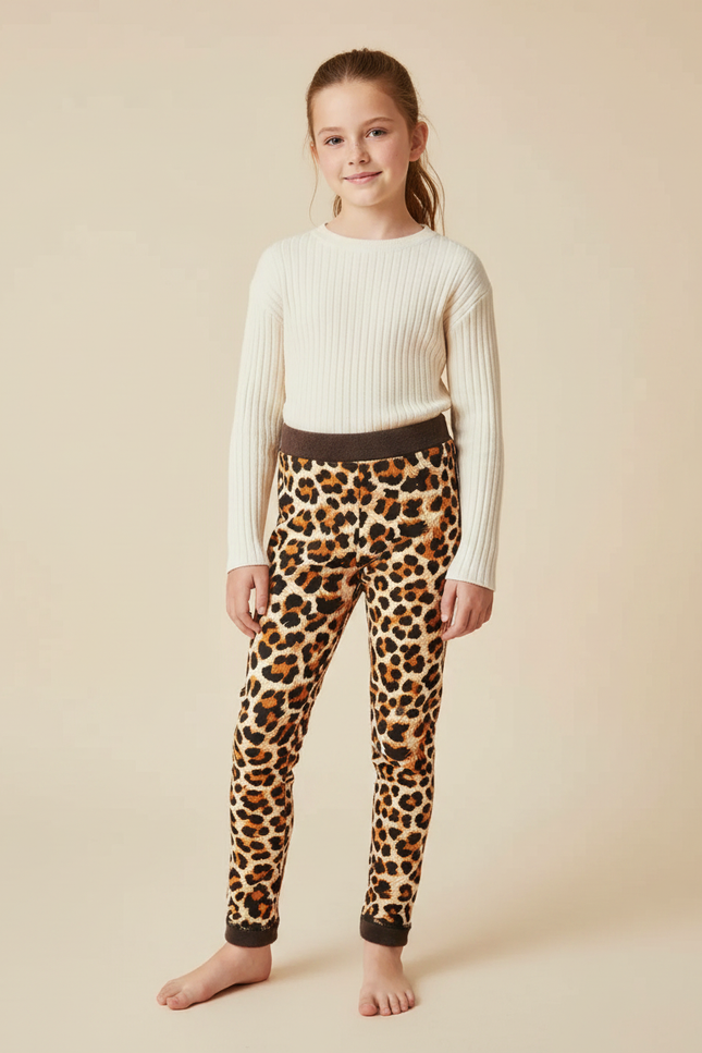 Pantalon Léopard Marron Chaud Slim Enfant - Imprimé Molleton