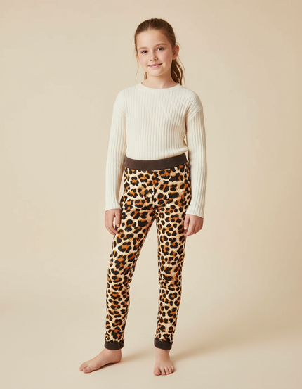 Pantalon Léopard Marron Chaud Slim Enfant - Imprimé Molleton