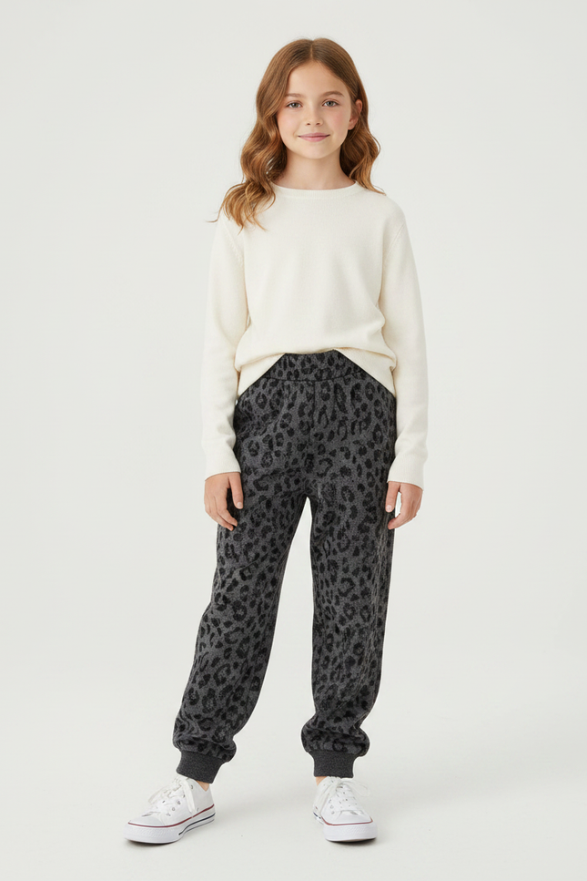 Pantalon Léopard Gris Confortable Imprimé Enfant - Molleton