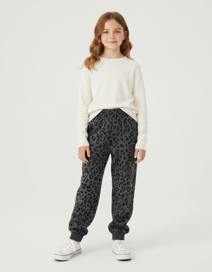 Pantalon Léopard Gris Confortable Imprimé Enfant - Molleton