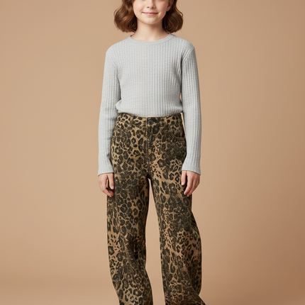 Pantalon Léopard Ample Imprimé Marron Fille Décontracté - Jean