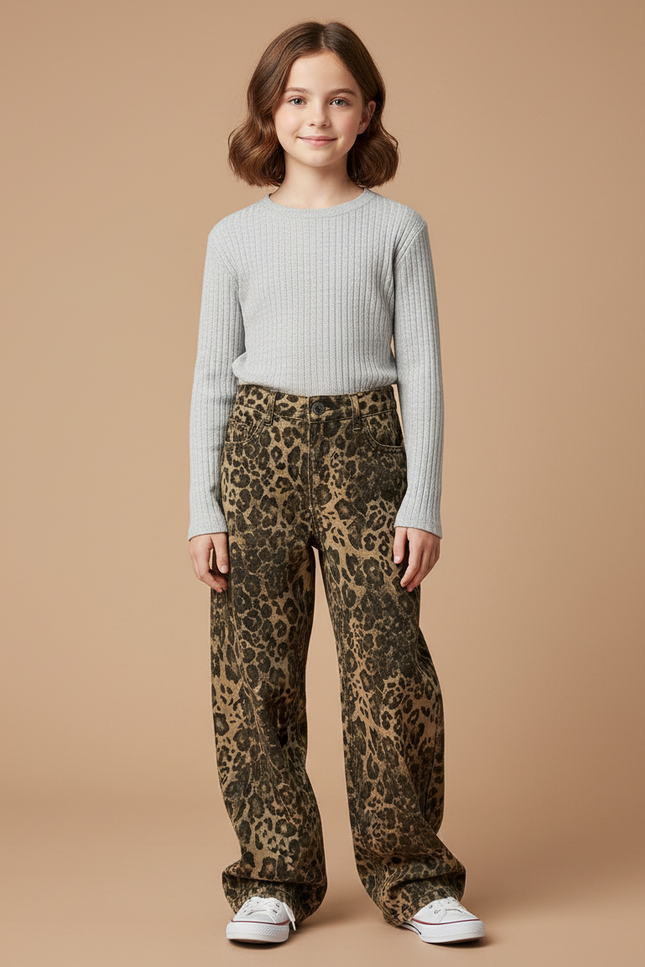 Pantalon Léopard Ample Imprimé Marron Fille Décontracté - Jean