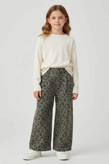 Pantalon Léopard Kaki Ample Imprimé Denim Enfant - Jean