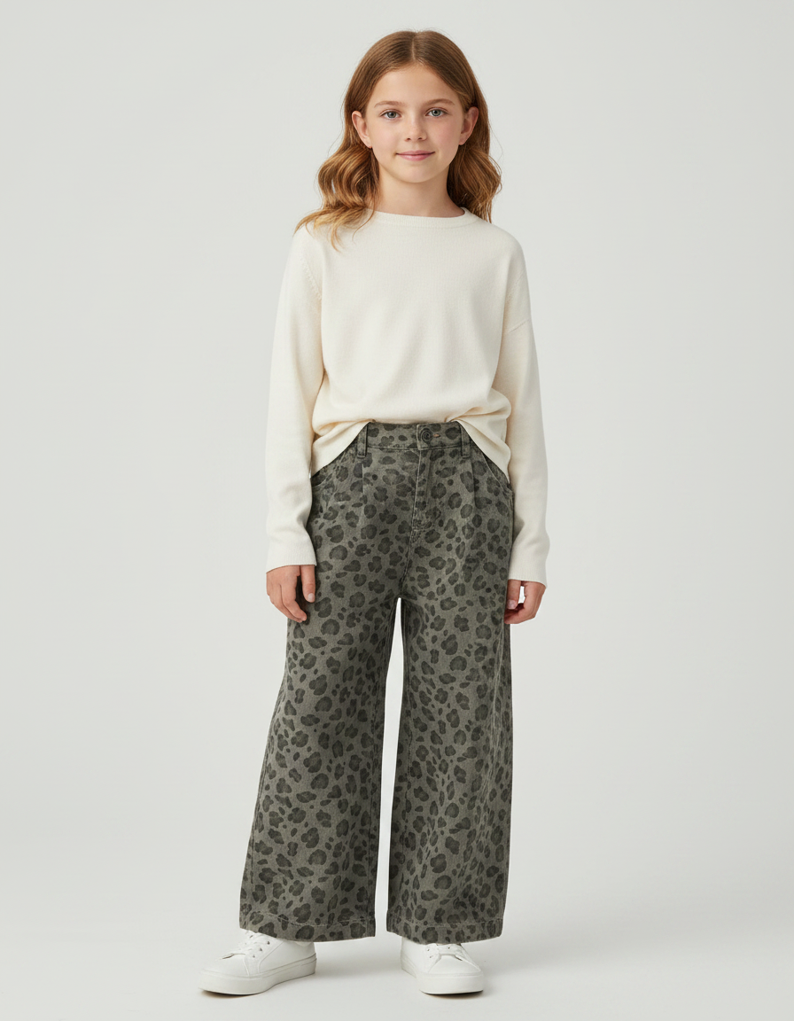 Pantalon Léopard Kaki Ample Imprimé Denim Enfant - Jean