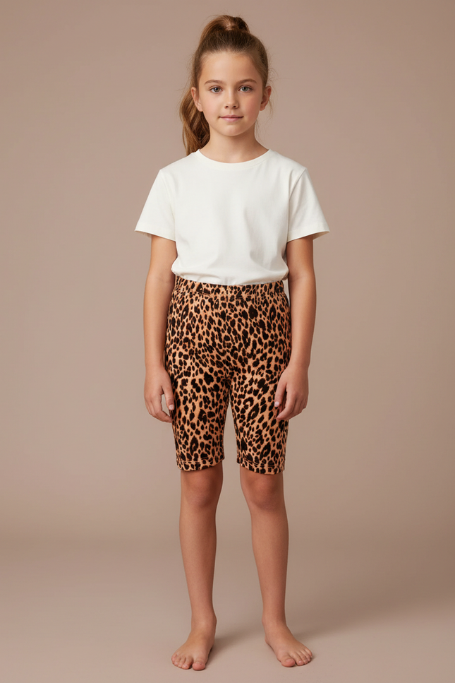 Pantalon Léopard Court Imprimé Fille Élastique Confortable - Maille