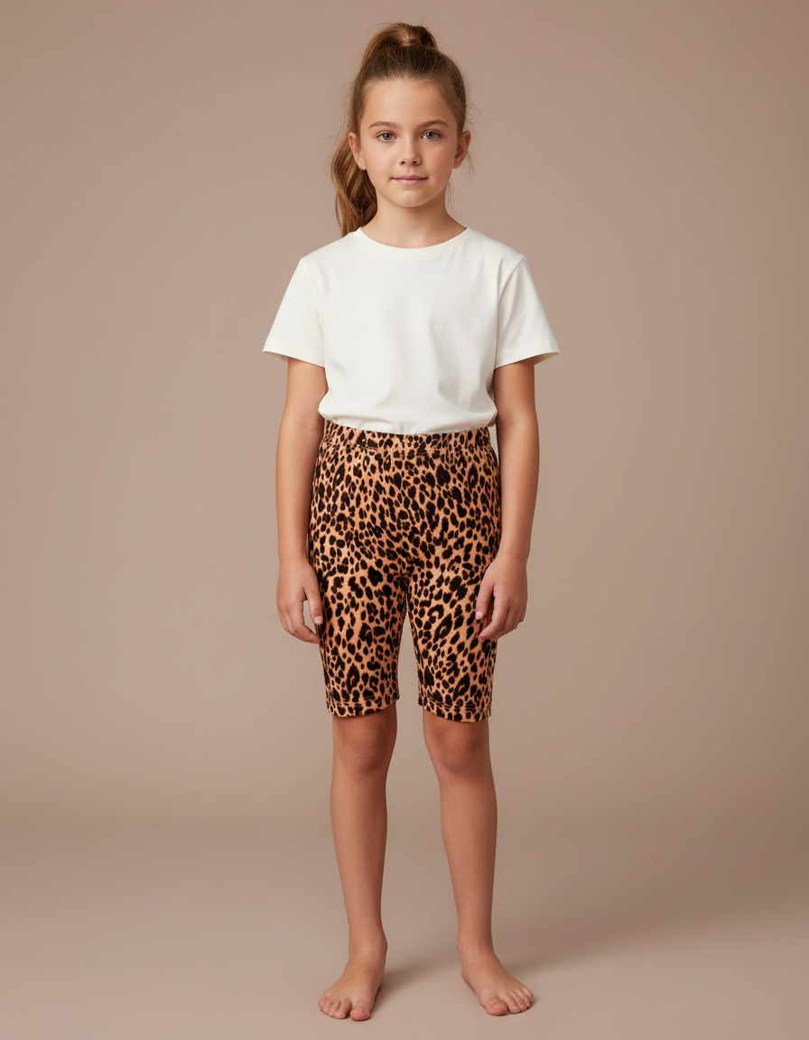 Pantalon Léopard Court Imprimé Fille Élastique Confortable - Maille