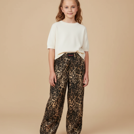 Pantalon Léopard Ample Imprimé Marron Décontracté Fille - Viscose