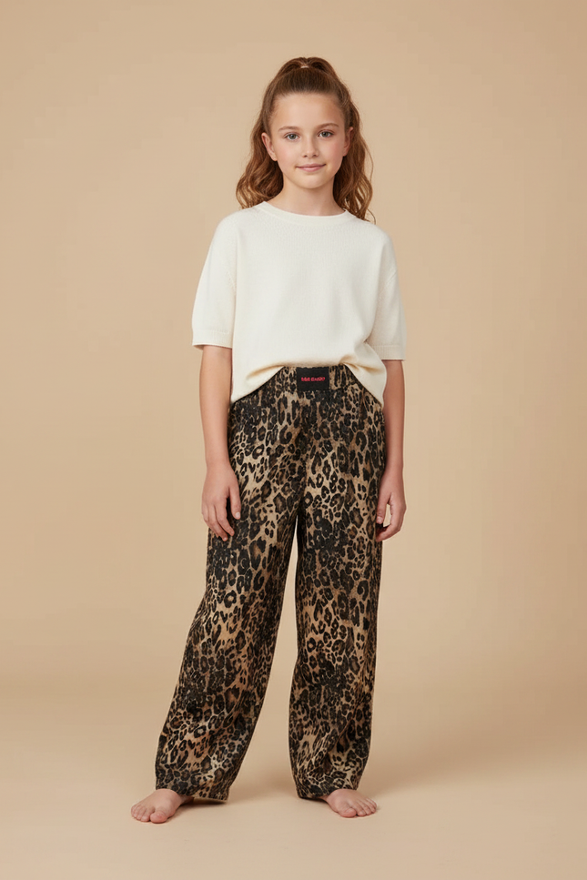 Pantalon Léopard Ample Imprimé Marron Décontracté Fille - Viscose